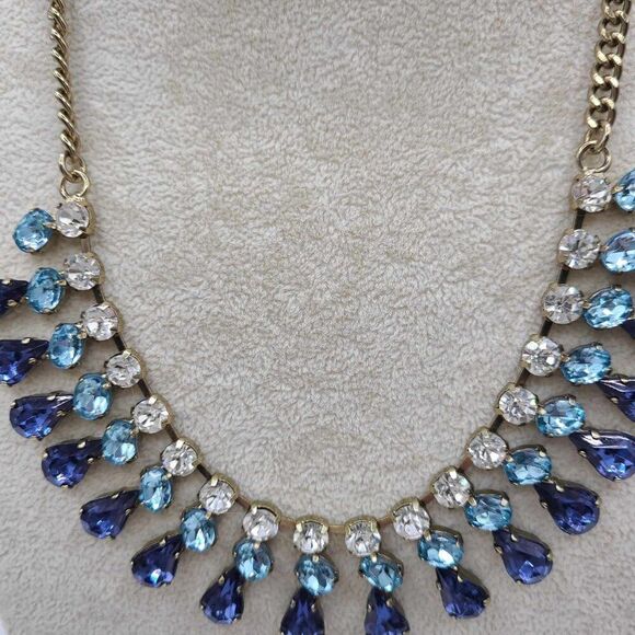 J Crew Factory Blue Clear Crystal Statement Necklace NWT!  NEW! Silver Tone - Picture 6 of 10